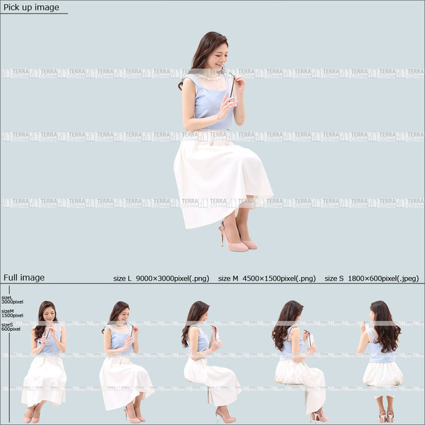フリー人物切り抜き素材 Sサイズ無料 夏服 グラス コップ ドリンクを飲む 座るカジュアル2女性F 5方向セット