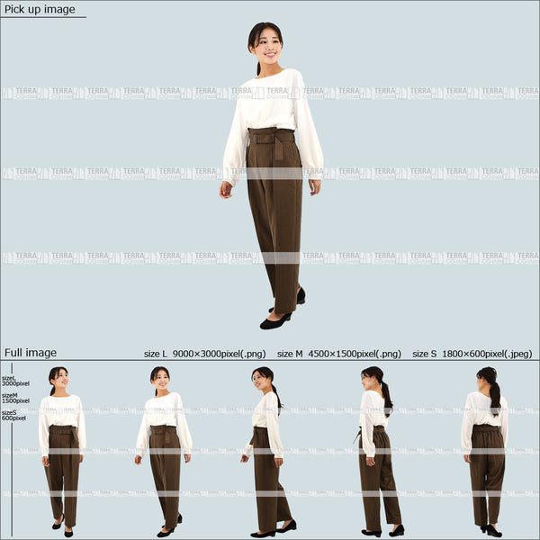 フリー人物切り抜き素材 Sサイズ無料 横 見る 歩く オフィスカジュアル女性3 5方向セット