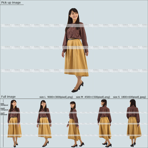 フリー人物切り抜き素材 Sサイズ無料 横 見る 歩く オフィスカジュアル女性1 5方向セット