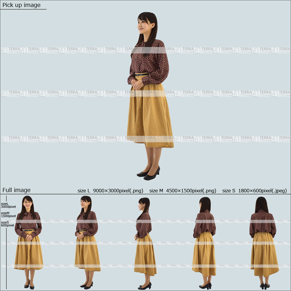 フリー人物切り抜き素材 Sサイズ無料 受付 接客 立つ 立ち止まるオフィスカジュアル女性1 5方向セット