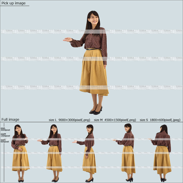フリー人物切り抜き素材 Sサイズ無料 受付 接客 案内 立つ 立ち止まるオフィスカジュアル女性1 5方向セット