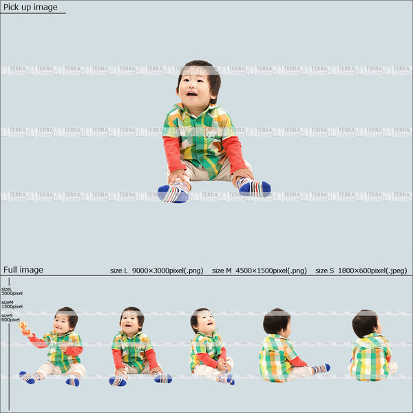 フリー人物切り抜き素材 座る 赤ちゃん 乳児カジュアル1男の子A 5方向セット