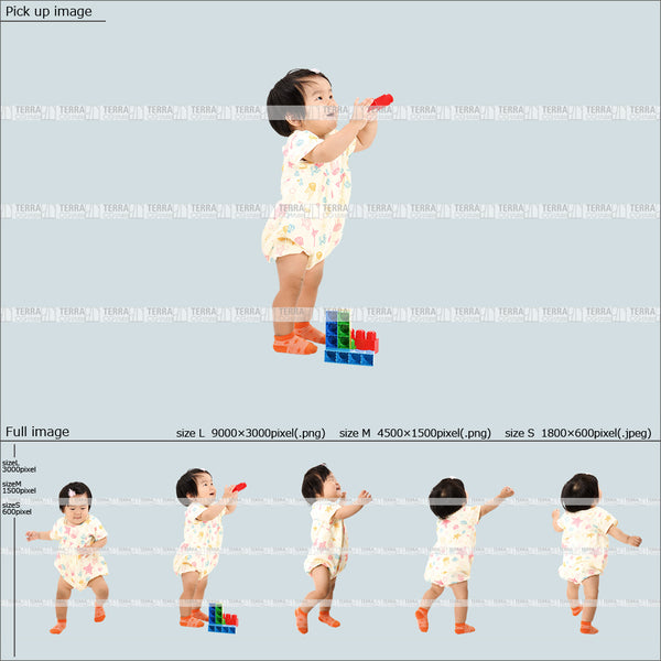 フリー人物切り抜き素材 歩く 立つ 遊ぶ 赤ちゃん 乳児カジュアル1女の子A 5方向セット