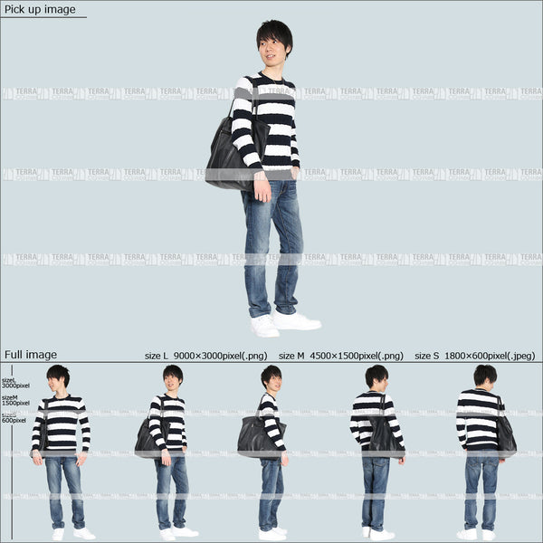 フリー人物切り抜き素材 Sサイズ無料 春服 立つ 立ち止まるカジュアル1男性D 5方向セット