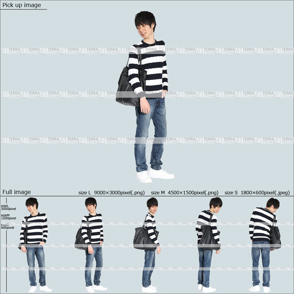 フリー人物切り抜き素材 Sサイズ無料 春服 下 見る 見下ろす 立つ 立ち止まるカジュアル1男性D 5方向セット