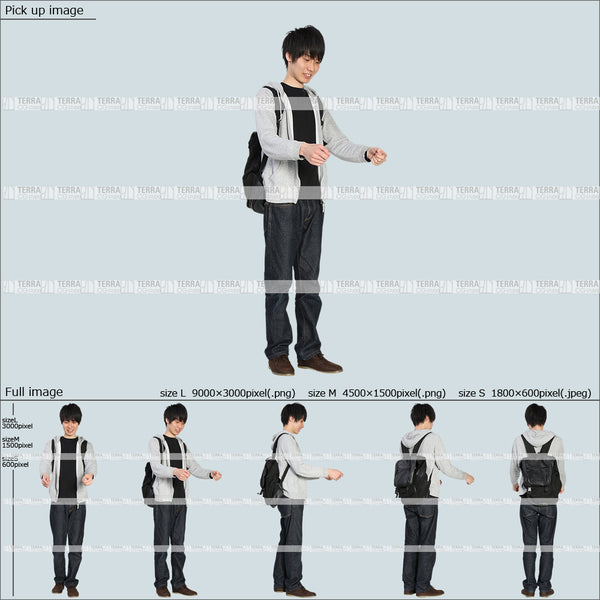 フリー人物切り抜き素材 Sサイズ無料 物を取る 中に手を伸ばすカジュアル2男性D 5方向セット