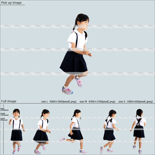 フリー人物切り抜き素材　Sサイズ無料　走る　幼稚園　制服子供2女の子A　5方向セット