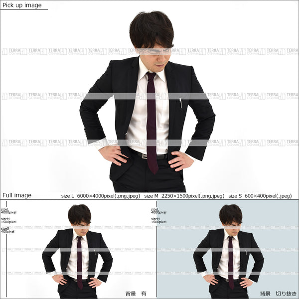 フリー人物切り抜き素材　イメージ写真　男性3　怒る　悩む　オフィス　ビジネススーツ