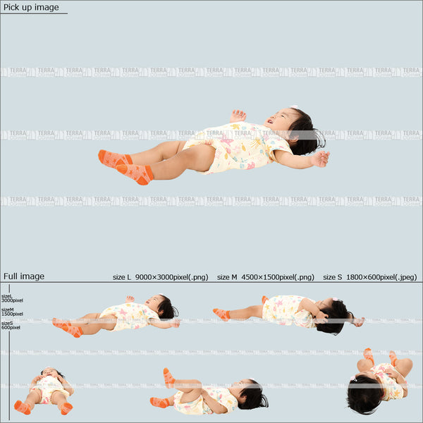 フリー人物切り抜き素材　寝る　赤ちゃん　乳児カジュアル1女の子A　5方向セット
