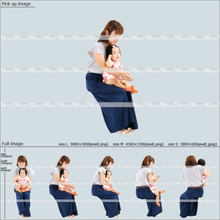 フリー人物切り抜き素材　赤ちゃん　乳児　座るカジュアル1母親B　5方向セット